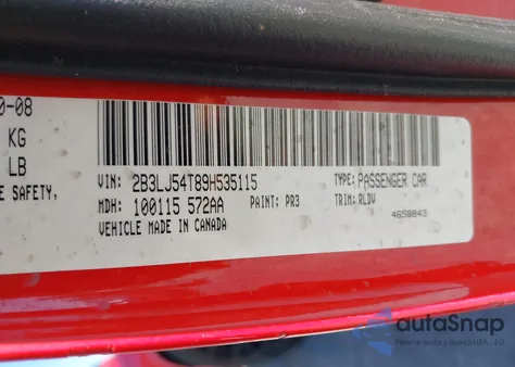 2009 Dodge Challenger R/T z USA, uszkodzony, nr VIN 2B3LJ54T89H535115